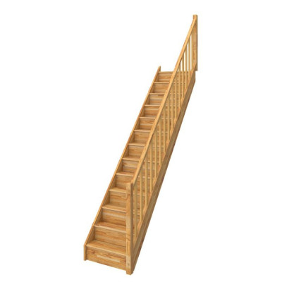 Escalier Uno fuseaux en bois droit rampe à droite en hêtre colis 2 poteaux