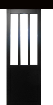 Porte Coulissant Atelier Noir Vitrée H204 x L93 + Rail alu Bandeau Noir