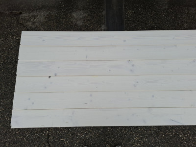  Lambris Epicéa du Nord raboté - lasuré blanc - profil micro-chanfrein - 13,5x110x2350 mm - choix B
