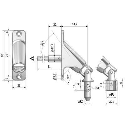 SORTIE 90D -PIVOT 9,9MM - PLAT ZAMAC 85X22 H7X380