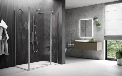 Paroi Young 2 pivotant & fixe silver 97 cm NOVELLINI