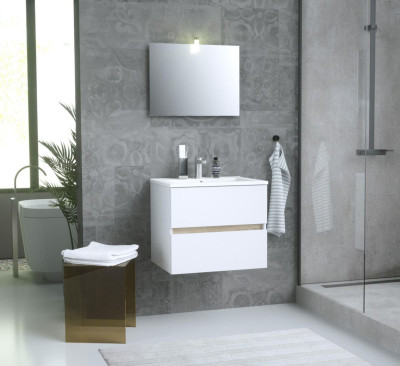 Plan vasque céramique pour meuble de salle de bain Primeo Kit blanc 80 cm