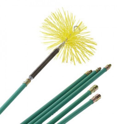 Kit de ramonage composé de 6 cannes FIBROFLEX diamètre 09 longueur 1,50m + un hérisson PVC diamètre 125mm PROGALVA