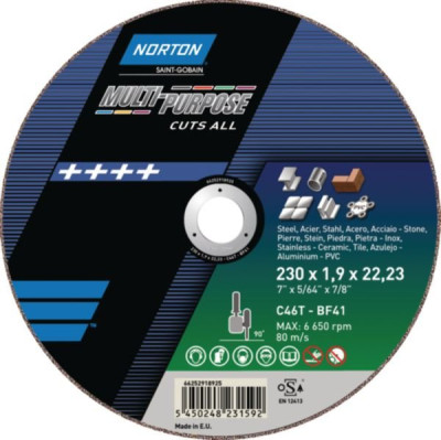 Disque à tronçonner 6 en 1 diamètre 115 mm diamètre d'alésage 22,2 mm épaisseur 1 mm NORTON-CLIPPER