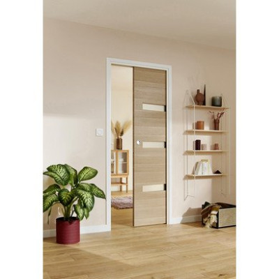 Porte coulissante Roxie R8 Cuv + vitrée chêne naturel 204 x 83 cm