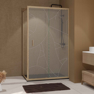 Porte de Douche Coulissante avec Retour 120x80x200cm Style Japandi Arrondi - Cadre Effet Bois