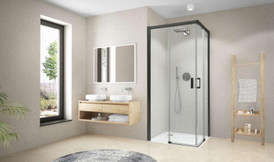 Paroi de douche Demi accès d'angle coulissant sans seuil Cariba profilé noir 120 x 200 cm ROTH
