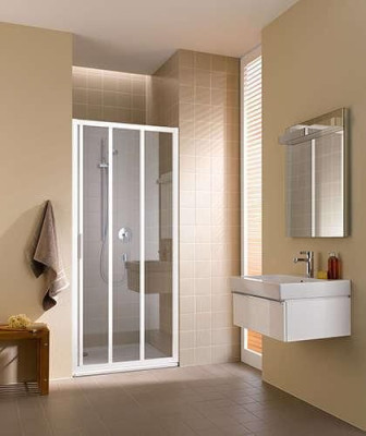 Porte de douche coulissante grande largeur 3 éléments Cada XS G3R 07020 2PK élément fixe à droite blanc verre clair traité anticalcaire Cadaclean 2000 x 700 mm ROTH