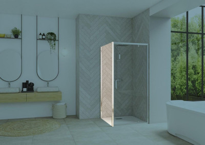 Paroi de douche retour fixe Smart Design 80 profilé chromé verre transparent 2000 x 800 mm KINEDO DOUCHE