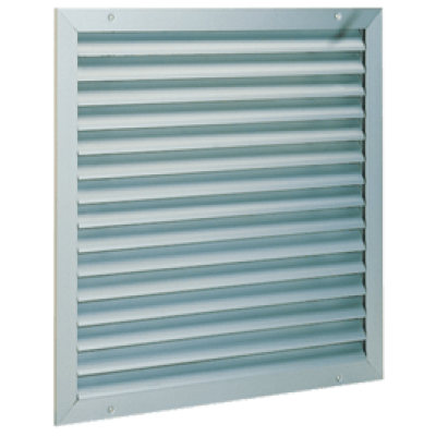 Grille extérieure murale en alu anodisé AWA 251 200 x 200 mm Ailettes horizontales inclinées à 45° Grillage de protection à mailles carrées 12 x 12 mm en acier galva ALDES