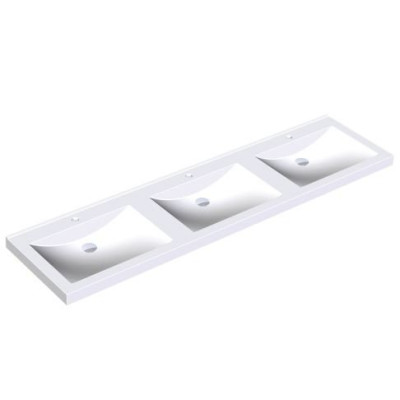 Tablette de lavabo Quadro avec trois vasques rectangulaires sans soudure sans trop-plein tablier à trois pans
