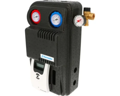 Groupe de transfert solaire avec coque d'isolation départ / retour femelle 3/4 solaire avec regulation + circulateur solaire ERP régulateur de debit avec débitmetre Thermador