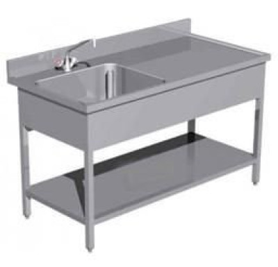 Plonge standard GAMME 600 avec piètement carré L140 x l60 x H85 cm, 1 cuve L50 x l40 x P30 cm avec égouttoir à gauche