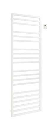 Sèche-serviette Kadrane Spa Eau Chaude, robinetterie en H coudé blanc, 694W (dT50), HT 1507 mm, LG 550 mm, racc. 4 orifices , entraxe 50 mm centré ou excentré, A/R réversible, Blanc RAL 9016 Réf. KAR-150-055