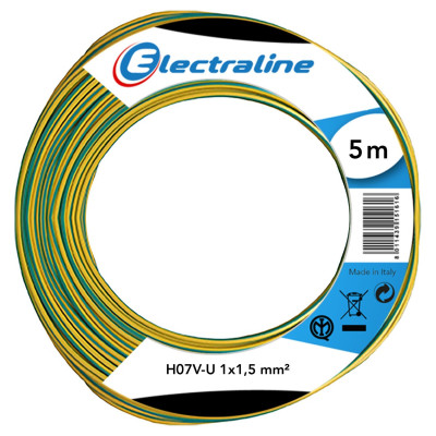 Câble d'installation HO7VU 1.5 Vert/Jaune 5m 60101013C ELECTRALINE CBB