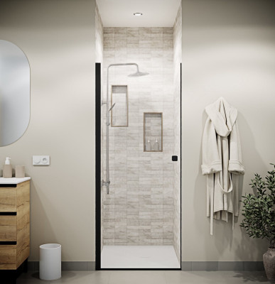 Porte de Douche Pivotante 70x195cm - Verre Trempe 8mm Anticalcaire - Alu Noir - DARK ELEMENTARY