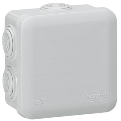 Boîte de dérivation carrée PLEXO - 80x80x45mm - fermeture par enclipsage - gris. Réf 094517 LEGRAND
