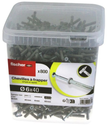 Seau de 800 chevilles à frapper 6x40mm avec foret inclus Réf. 573713 FISCHER