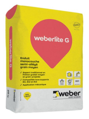Enduit imperméable décor façade Weber.Lite G blanc calcaire 370 sac de 25Kg 7340370 WEBER