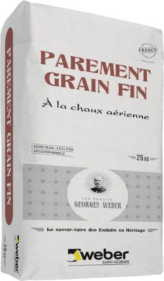 Enduit manuel à la chaux Weber parement grain fin gris ciment 66-291 sac de 25kg Réf: 10660291 WEBER