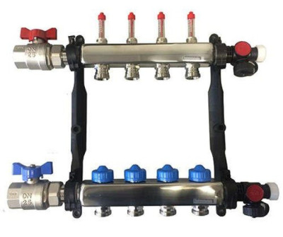 COLLECTEUR INOX 1-8 CIRCUITS AVEC DEBIMETRE ROTH