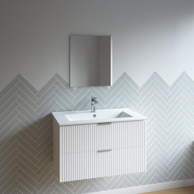 Meuble salle de bain simple vasque 60cm blanc MDF ondulé