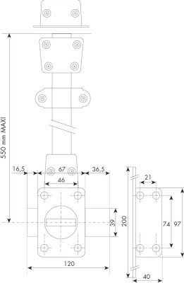 Verrou 2 points en applique Zenith 1520 à bouton cylindre de 45mm droit - ISEO - 15200451.5