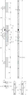 Serrure 3 points TF3 pêne dormant/demi-tour 39mm têtière en U 24x6mm - STREMLER - 6370.39.0A