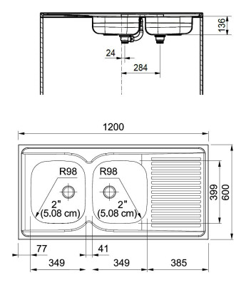 Evier 2 cuves inox avec égouttoir MAN721-1200 1200x600cm à poser - FRANKE - 010372
