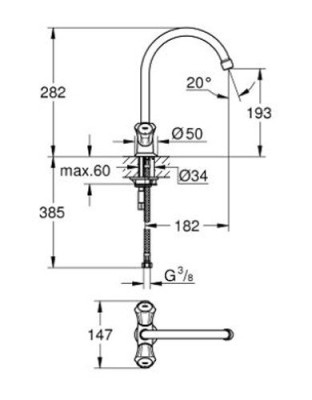 Mélangeur d'évier COSTA L monotrou - GROHE - 31829001