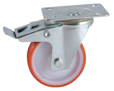 Roulette D200mm polyuréthane rouge platine pivotante avec frein - AVL - 504846O