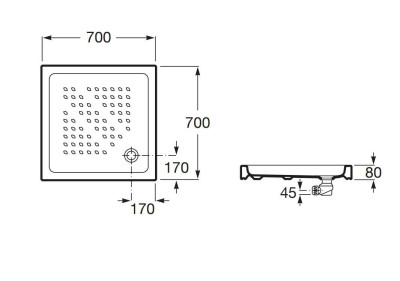 Receveur de douche ITALIA 70X70x8cm céramique blanc - ROCA - A3740HK000