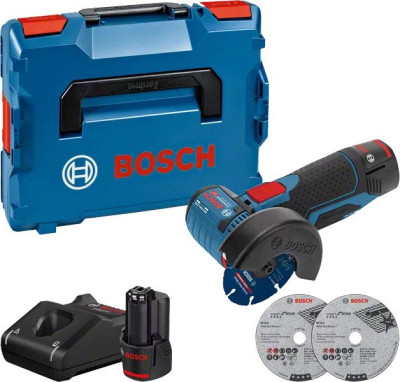 Meuleuse d'angle 12V GWS 12V-76 + 2 batteries 3Ah + chargeur + L-BOXX - BOSCH - 06019F200B
