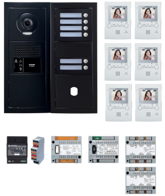 Pack GT vidéo 6 BP programmé avec platine façade noire satin - AIPHONE - 200458