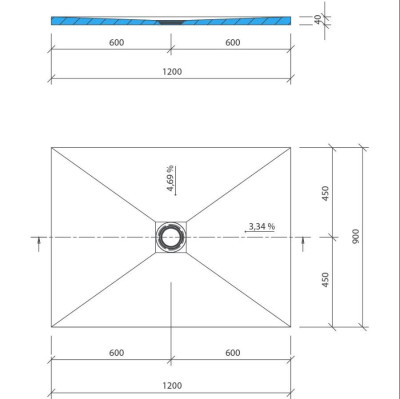 Receveur rectangle FUNDO PRIMO 1200x900x40mm trou central sans bonde - WEDI - 073735174