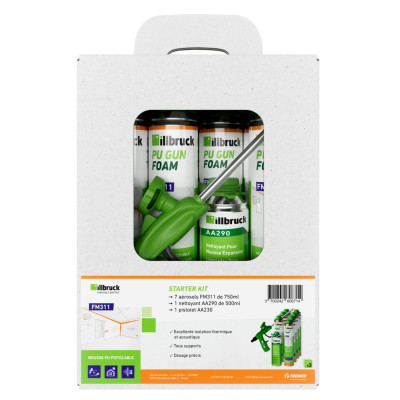 Kit mousse FM311 7 aérosols pistolable 750 ml + 1 pistolet et un aérosol de nettoyant 500 ml ILLBRUCK