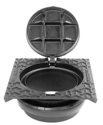 Regard hydraulique de branchement fonte classe C250 cadre carré tampon articulé rond pour boîte PVC DN 400 mm PAM