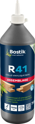 Colle à bois R41 - biberon 750 g - colle vinylique, menuiseries intérieures / extérieures abritées, spéciale D3, 30604645 BOSTIK