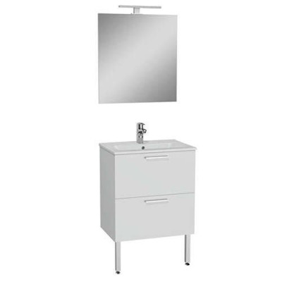 Meuble 2 tiroirs blanc MIA 60 cm avec vasque céramique, miroir, applique led et pieds 75071 VITRA
