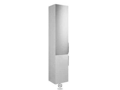 Colonne EQIO SMART hauteur 176 cm, largeur 35 cm, profondeur 29.8 cm avec 2 portes, 1 porte en haut façade miroir, 1 porte en bas, 4 étagères verres, 1 étagère fixe, charnière gauche, finition blanc brillant, poignée chromée HSKW035GF3666G0146 BURGBAD