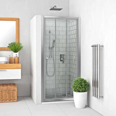 Paroi de douche Porte coulissante 3 éléments, Série EQUI, EICL312019VPE, largeur 120 cm, hauteur 190 cm, Argent poli, Verre clair traité anticalcaire 1406001011 ROTH