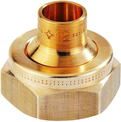 Raccord droit 2 pièces RC-2P-JSC-CU-C à jonction sphéro-conique à braser sur tube cuivre D18 calibre 15 sous coque NF Réf. CD02016C