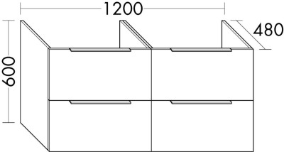 Meuble sous-vasque pour plan de toilette double : 2 tiroirs en haut avec découpe pour siphon et aménagement intérieur, 2 grands tiroirs en bas WVXA120F3507 BURGBAD
