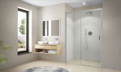 Paroi de douche Porte coulissante sans seuil 2 éléments dont 1 fixe à gauche, Série CARIBA, CID2L130200VPE, largeur 130 cm, hauteur 200 cm, Profilé Argent POLI, Verre clair traité anticalcaire 1403040136 ROTH
