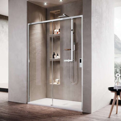 Paroi de douche côté gauche Opera 2P 157 ext. 157 - 161 cm en verre trempé transparent blanc doux OPE2P157S-1U NOVELLINI