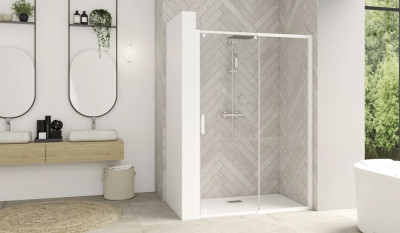 Parois de douche SMART DESIGN coulissant 137-150cm profilé blanc avec verre transparent - KINEDO - PA9215BTNE