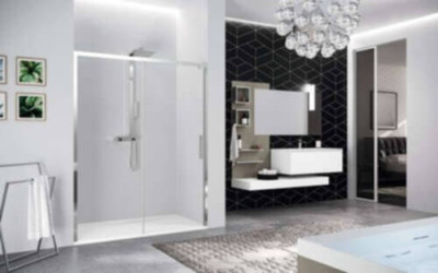 Paroi de douche KUADRA 2.0 porte coulissante en aluminium et verre transparent à gauche 167-171 CM profilé silver K22PH167S-1B NOVELLINI