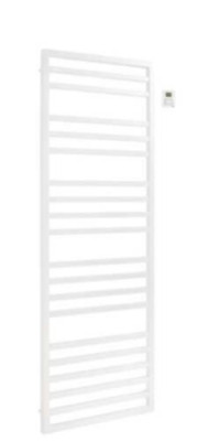 Sèche-serviette Kadrane Spa Eau Chaude, robinetterie en H coudé blanc, 332 W (dT50), haut 803 mm, larg. 450 mm, racc. 4 orifices par le bas, entraxe 50 mm centré ou excentré, A/R réversible, Blanc RAL 9016 Réf. KAR-080-045 ACOVA