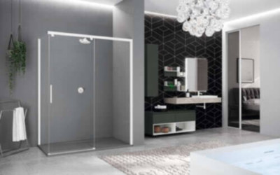 Paroi de douche KUADRA 2.0 porte coulissante en aluminium et verre transparent à droite 119-121 CM profilé blanc mat K2PH119D-1U NOVELLINI