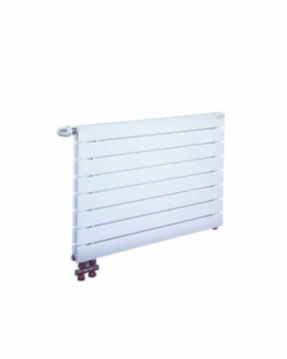 Radiateur eau chaude Acova Fassane Pack horizontal, double sans ailettes, 608W (dT50), Haut. 592 mm, Larg. 620 mm, 8 éléments, raccord par le bas, entraxe 50 mm côté, insert latéral haut, appareil réversible G/D, Blanc RAL 9016VSXD-059-060 ACOVA